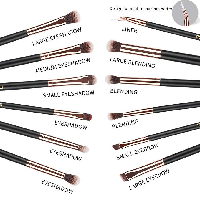 MSQ Eye Makeup Brushes 12pcs Rose Gold Eyeshadow Makeup Brushes Set with Soft Synthetic Hairs & Real Wood Handle for Eyeshadow, Eyebrow, Eyeliner, Blending(without bag)-Velvo Beauty