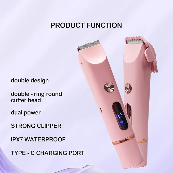 2025 Upgraded Bikini Trimmer for Women & 2 in 1 Dermave Bikini Shaver with LCD Display, Dual Head Cordless Electric Shaver, IPX7 Waterproof Wet/Dry Body Hair Trimmer for Face Body Intimate Areas,Pink-Velvo Beauty