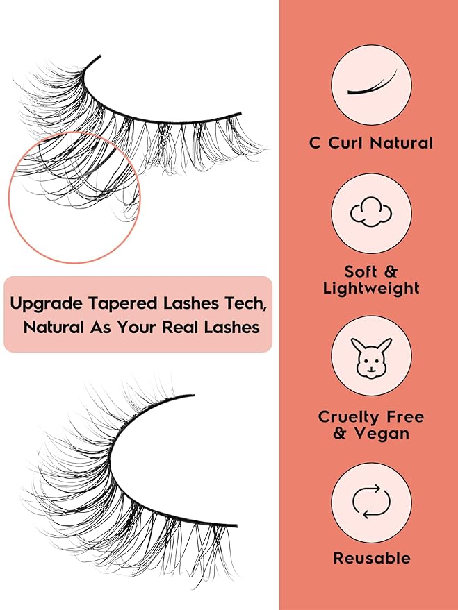 Natural Lashes Wispy False Eyelashes 10mm Short Lashes 3D Volume Strip Lashes Fake Eyelashes Siligli Lashes Thin Band Curly Eye Lashes Pack 10 pair-Velvo Beauty