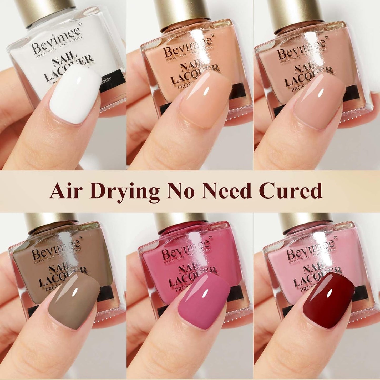 Vegan Nail Polish Set: Air Quick Dry Nail Lacquer Milky White, Nude, Brown 6 Regular Colors Nail Art Polish Non Gel Fast Drying Fingernail Polish Bulk DIY Salon Gift For Women-Velvo Beauty