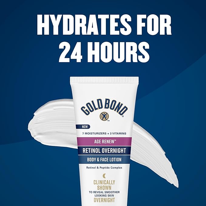 Gold Bond Age Renew Retinol Overnight Body & Face Lotion, With Retinol & Peptide Complex, for Dry Skin, 7 oz.-Velvo Beauty