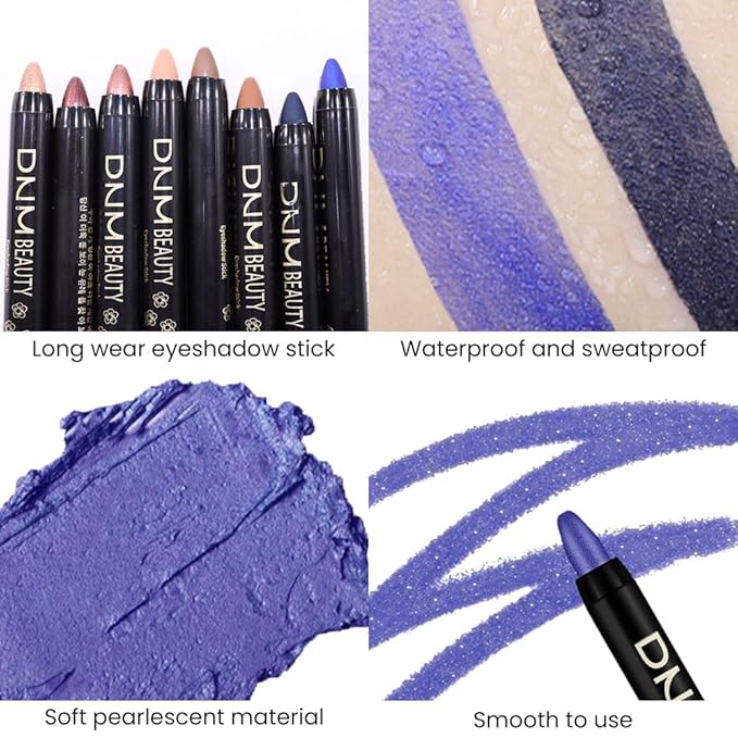evpct Blue Shimmer Cream Eye Shadow Brightener Sticks Set for Eyes, Blue Shimmery Pencil Eye shadow Applicator Stick Pen Palette Makeup Waterproof sombras en crema para ojos 32#-Velvo Beauty