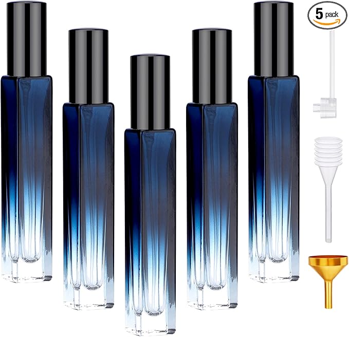 Segbeauty Travel Perfume Bottle, 5 Pack of 10ML Empty Refillable Glass Atomizer, Portable Cologne Dispenser Spray Bottle Travel Size Sample Bottles Sprayer Making Kit Gradient Blue-Velvo Beauty