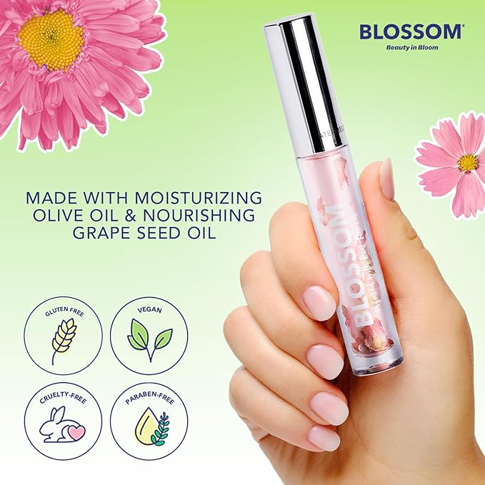 Blossom Moisturizing and Hydrating Shimmer Sparkle Lip Oil with Olive Oil + Grape Seed Oil, Infused with Real Flowers, 6g, Holiday Stocking Stuffer, 2 pack, Coconut/Watermelon-Velvo Beauty