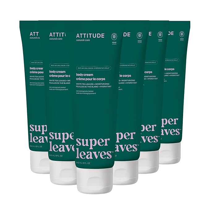 ATTITUDE Body Cream, EWG Verified Moisturizer, Vegan Moisturizing Products For Dry Skin, Dermatologically Tested, White Tea Leaves, 8 Fl Oz (Pack of 6)-Velvo Beauty