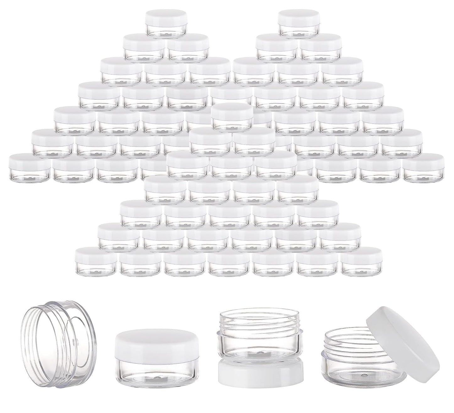 100 Count Mini Makeup Sample Containers with Lids 10g Plastic Cosmetic Containers Refillable Traveling Jars for Skin Care Products - White-Velvo Beauty