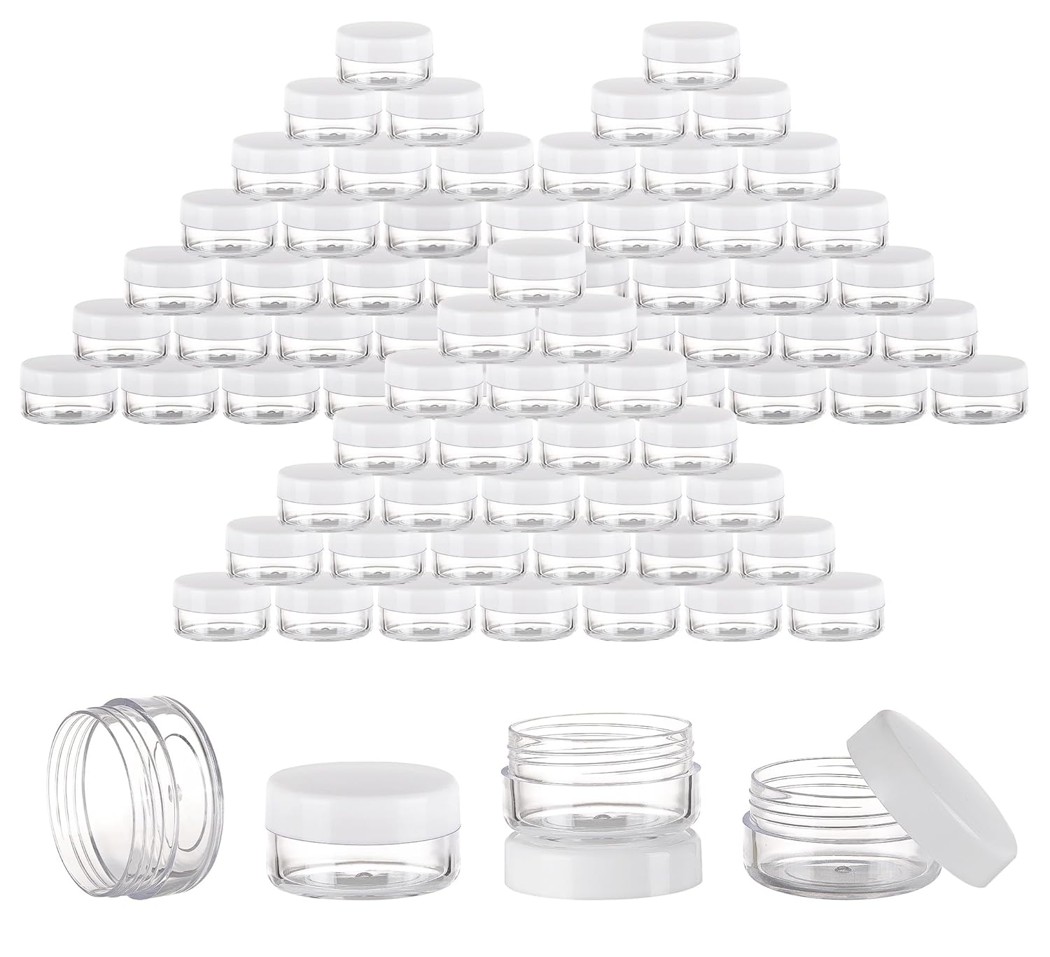100 Count Mini Makeup Sample Containers with Lids 10g Plastic Cosmetic Containers Refillable Traveling Jars for Skin Care Products - White-Velvo Beauty