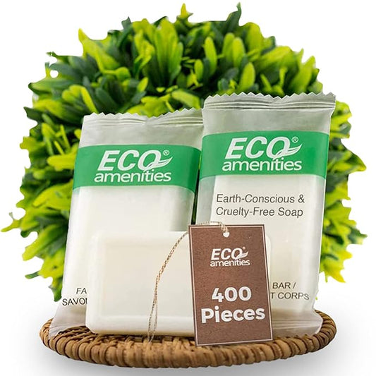 ECO amenities Travel Size Bar Soap - 400 PACK, 0.5 oz Mini Soap Bars, Hotel Soap Bars, Travel Size Toiletries - Individually Wrapped Bulk Soap Bar, Small Hotel Soaps for BNBs, VRBO, Inns and Hotels-Velvo Beauty