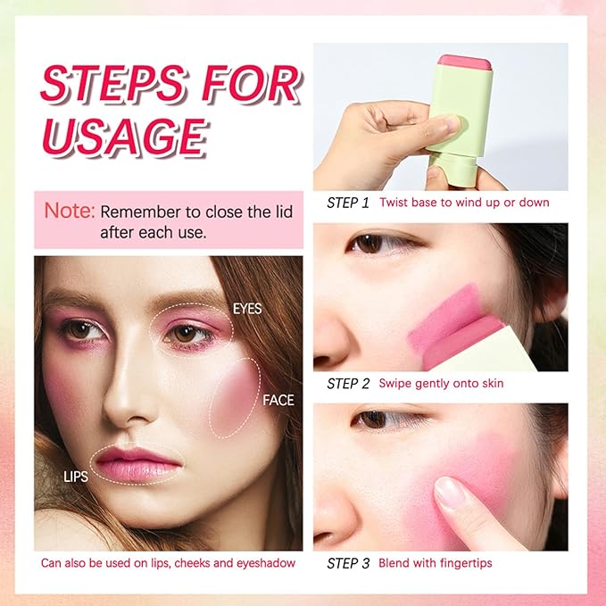 Cream Red Blush Stick,Multi-Use Makeup Milk Blush Stick,Long Lasting Natural Blush Makeup 2-in-1 Cheek and Lip Tint,Waterproof Vegan Tinted Moisturizer Matte Blush Stick for Cheeks and Lip-Velvo Beauty