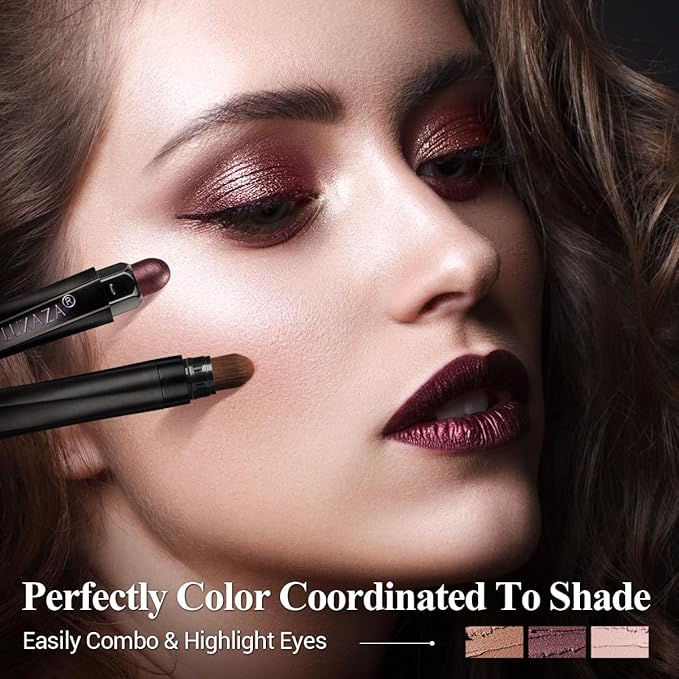 Neutral Eyeshadow Stick Makeup 6PCS Set, Brown Metallic Shimmer Matte Cream Eye Shadow Eyeliner Brightener Pencil Crayon - GRAPE WINE-Velvo Beauty