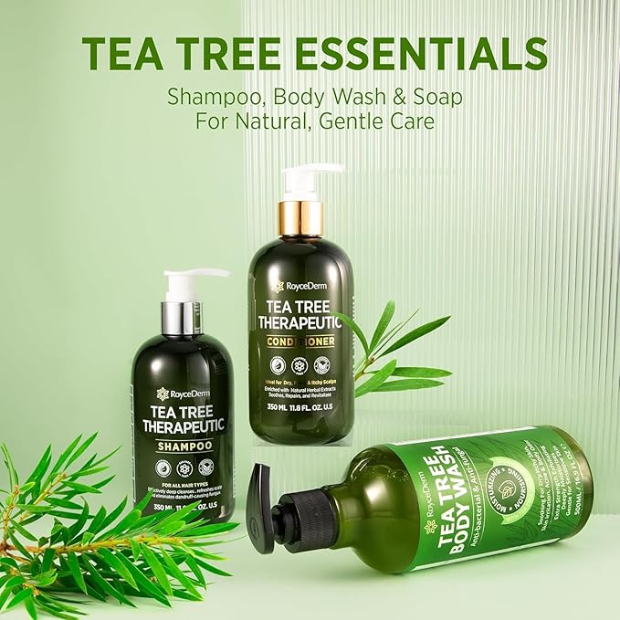 Roycederm Tea Tree Antifungal Shampoo and Conditioner: Complete Scalp Care Solution for Folliculitis, Dry, Itchy, and Flaky Scalp - Infused with Tea Tree Oil, Paraben & Sulfate Free-Velvo Beauty