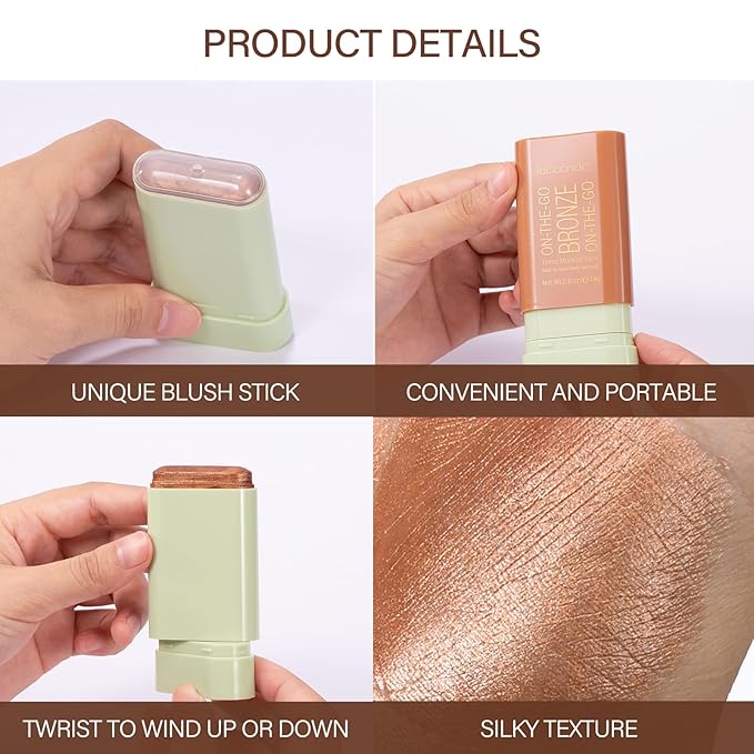 Cream Bronzer Stick,Contour Stick Facial Contouring Stick,Long Lasting Highlighter Waterproof Highlight Makeup,Buildable Shimmer Sparkle Face Bronzer Face Shaping,03 Rich Glow-Velvo Beauty