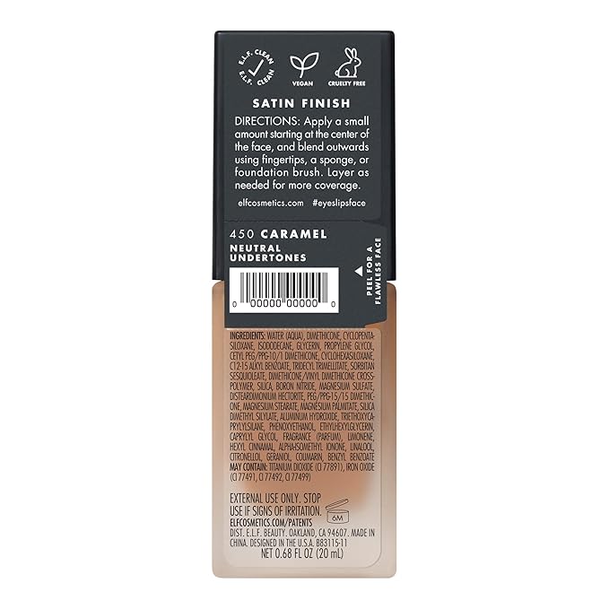 e.l.f. Flawless Finish Foundation, Lightweight & Medium Coverage, Semi-Matte Finish, Caramel, 0.68 Fl Oz (20mL)-Velvo Beauty
