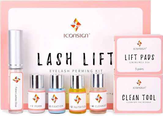 ICONSIGN Lash Lift Kit, Professional Salon Semi-Permanent Curling Eyelash Perm Kit with Lash Shields, Eye Gel Pads and Brushes-Velvo Beauty