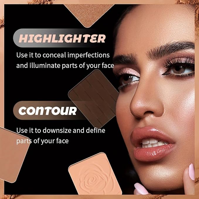 4 Colors Contour Palette, Face Contouring Highlighters Bronzer Powder Makeup Kit, Natural Contouring Makeup Kit for Beginner, All in one Makeup Contour Palettes (02, 1.02)-Velvo Beauty