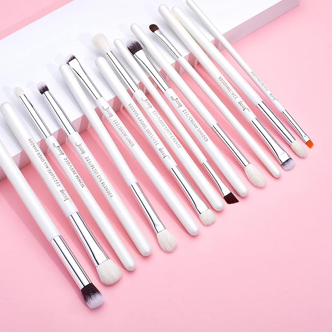 Jessup Small Eye Makeup Brush Set Professional 15pcs White/Silver Premium Natural-synthetic Eye Shadow Blending Concealer Eye & Brow Liner Brushes, T237-Velvo Beauty