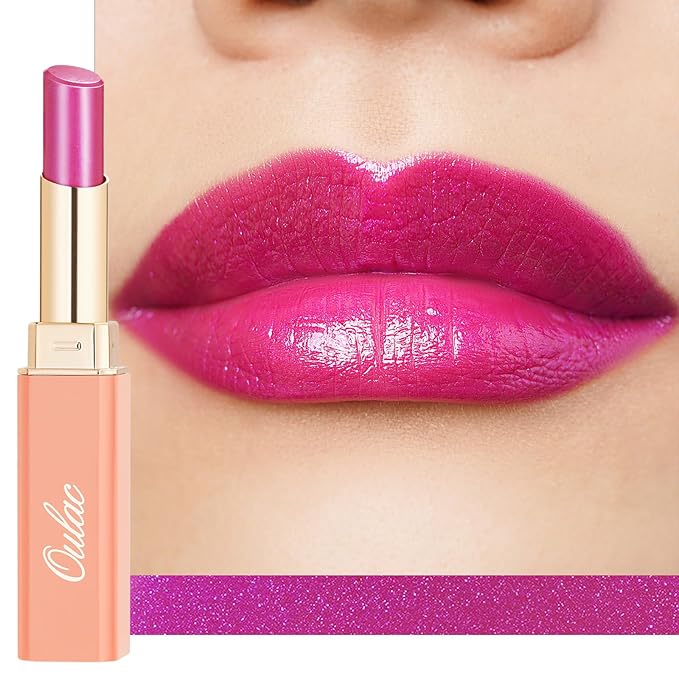 Oulac Moisture Pink Purple Lipstick - 2 in 1 Shimmer Lipstick & Lip Balm, Juicy & Glossy Finish, Long Lasting Hydrating, Smooth for Dry, Cracked and Chapped Lips, Vegan 2.2g/0.07oz (S02)-Velvo Beauty