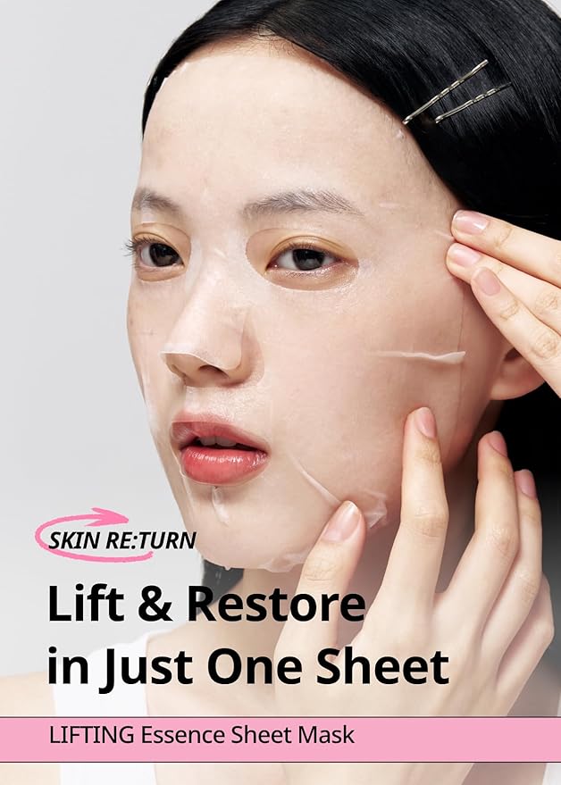 SNP Skin Return Lifting Essence Sheet Mask | Hydrating and Firming for All Skin Types | Vegan Sheet Masks | Peptide and Lactobacillus | Korean Face Masks Skincare | Facial Mask | 10 Sheets-Velvo Beauty