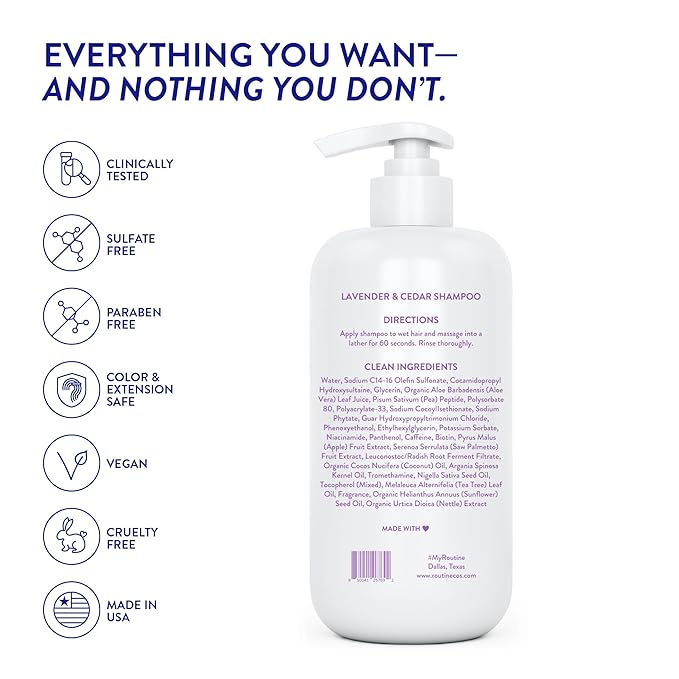 Routine Wellness Anti-Thinning Shampoo for Thinning Hair - Biotin DHT Blocker Women & Men - Color Safe Shampoo for Hair Loss & Healthy Hair - Lavender & Cedar 14oz (Pack of 2)-Velvo Beauty