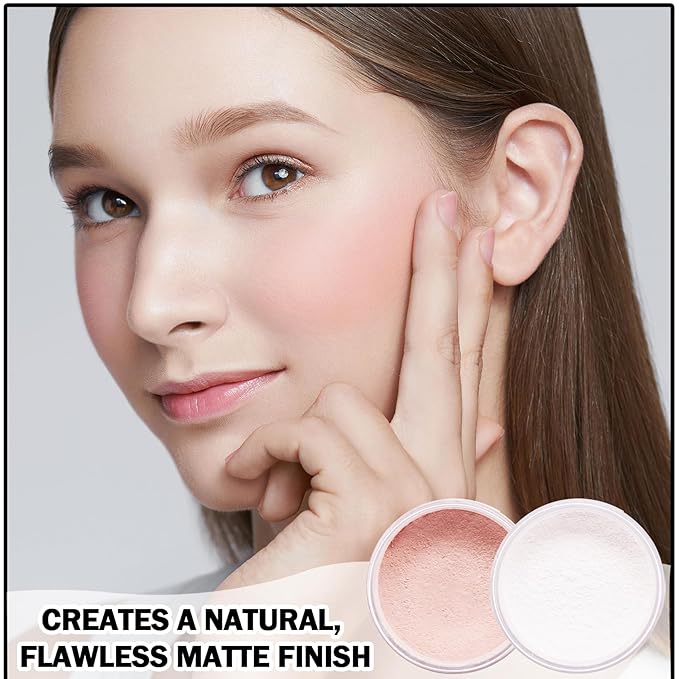 2PCS Setting Powder Loose Face Powder Matte Soft Smooth Oil Control Long Lasting Loose Setting Powder Makeup for Natural Flawless(01#Translucent+02# Pink Complexion)-Velvo Beauty