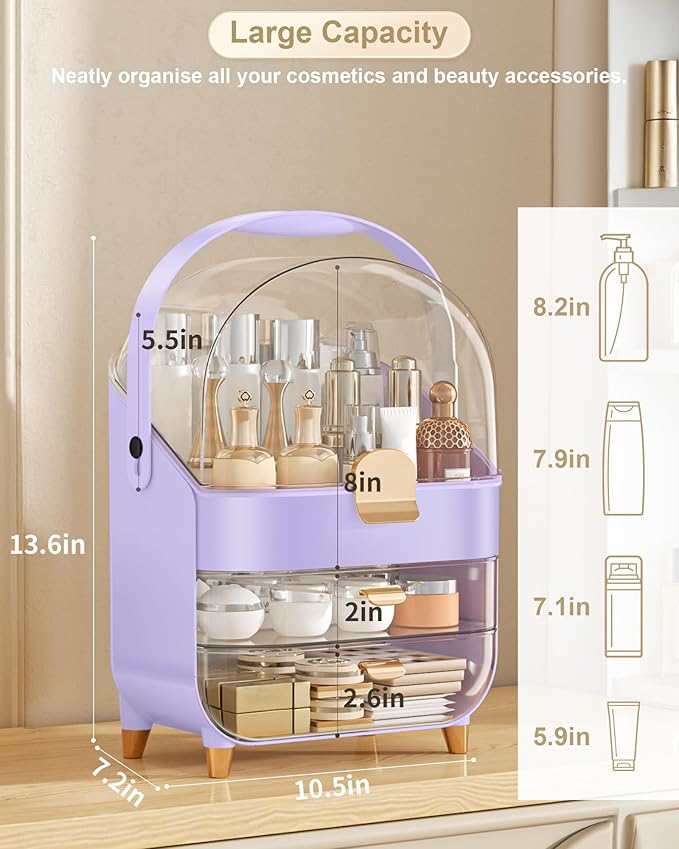 Makeup Organizer, Skincare Holder Bathroom Counter Organizer, Storage Box Cosmetic Display Cases, Teen Girl Gifts Trendy Stuff Make up Organizers for Vanity, Dresser, Countertop (purple)-Velvo Beauty