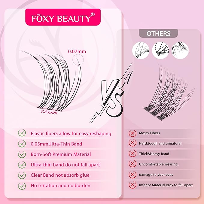 Nova Lash Clusters Kit - 360 pcs Lash Clusters Natural Look Invisible Band Eyelash Clusters Lash Extension Kit with Bond and Seal 0.07D D Curl WideSpan Cluster Eyelash Extension Kit 8-16mm DIY at Home-Velvo Beauty