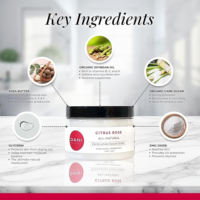 Naturals Exfoliating Sugar Scrub - Citrus Rose - Organic Cane Sugar & Shea Butter - Deep Hydration & Gentle Exfoliation for Smooth, Radiant Skin - 14 oz-Velvo Beauty