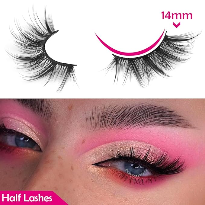 Half Lashes Fox Eye Faux Mink Lashes Wispy Eyelashes Cat Eye 20mm Fake Lashes Spiky Strip Eyelashes Pack 7 Pairs-Velvo Beauty