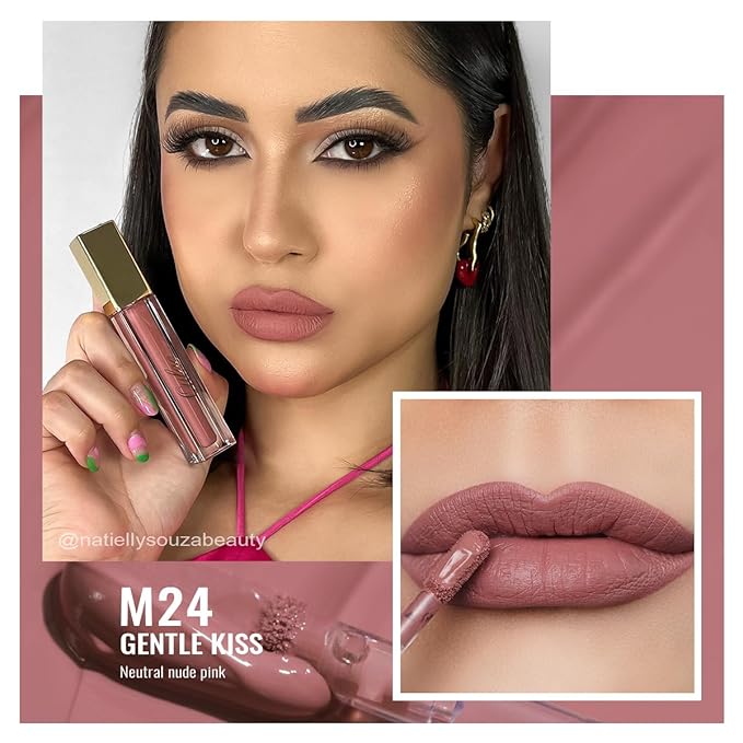 Oulac Matte Liquid Pink Lipstick for Women, Pink Nude Long Lasting Lipstick, Waterproof Lip Stain, No Transfer, Creamy High Pigmented Formula with Vitamin E, Vegan & Cruelty-Free M24-Velvo Beauty