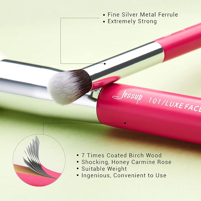 Jessup Brand 25pcs Professional Makeup Brush Set Beauty Cosmetic Foundation Powder Blusher Eye Shadow Blending Concealer Highlight Natural-Synthetic Hair Brushes Set (Rose Carmine/Silver)-Velvo Beauty