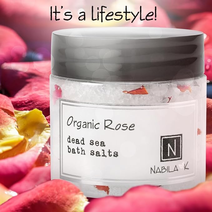 Organic Rose Bath Salts by Nabila K - Dead Sea Salt & Epsom Salt Scrub & Soak - Exfoliates & Hydrates Skin, Botanical Essential Oils - Bubble Bath Accessories for All Skins Types, 2 oz-Velvo Beauty
