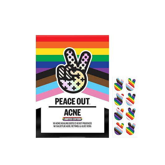 PEACE OUT Acne Healing Pride Dots Helps Clear Blemishes Overnight, Fast Acting Hydrocolloid Pimple Patches for Breakouts with Salicylic Acid, Retinol and Aloe Vera, Award Winning Skincare 16 Count-Velvo Beauty