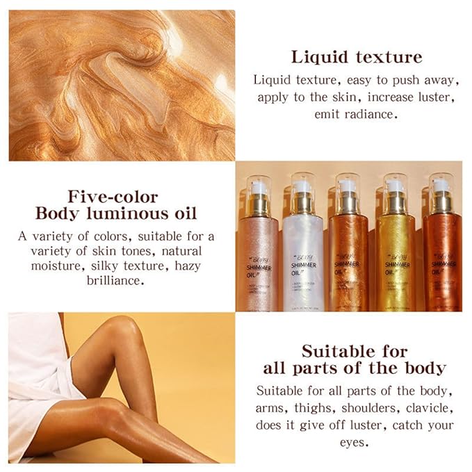 MAEPEOR Shimmer Body Luminizer 5 Colors Moisturizing Glow Illuminator Smooth and Non-sticky Summer Body Highlighter For Face & Body (80ML, 05 Rose Gold)-Velvo Beauty