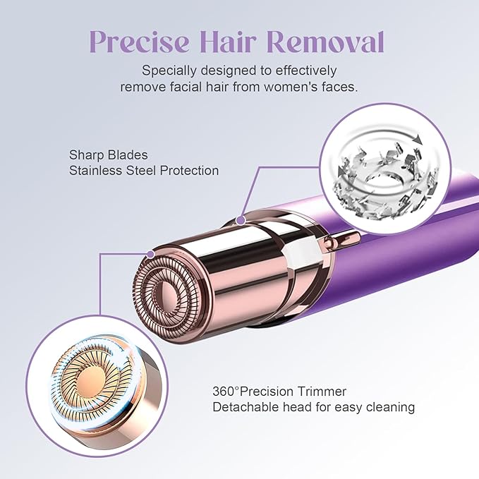 Battery Powered Facial Hair Remover for Women Lips, Chin, Neck, and Cheeks - Gentle and Pain with 2-pc Replacement Heads (Battery is not Included)-Velvo Beauty