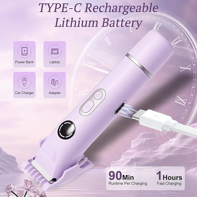 Bikini Trimmer for Women, 4 in 1 Wet/Dry Electric Razors for Women - Dual Head, Painless Rechargeable Portable Womens Razors for Shaving Set for Face, Nose, Eyebrows, Armpits, Bikini Area (Purple)-Velvo Beauty