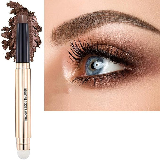 Matte Brown Eyeshadow Stick And Sponge Makeup Brush, Smooth Cream Shimmer Shadow Pencil Long Lasting Waterproof Eye Shadow Highlighter, Hypoallergenic Highlighter Multi-Dimensional Eyes Look #17-Velvo Beauty