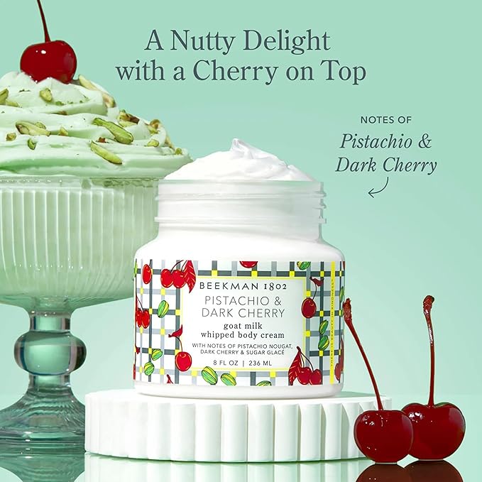 Beekman 1802 Pistachio & Dark Cherry Whipped Body Cream - 8 fl oz - Scented - Moisturizes, Soothes & Softens - With Coconut Oil and Mango Seed Butter - No Irritation - Good for Sensitive Skin-Velvo Beauty