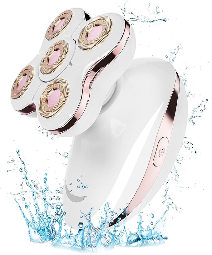 Electric Razors for Women: Rechargeable Shaver with Detachable Head - 5D Wet and Dry Lady Hair Remover for Legs and Hand (Gold)