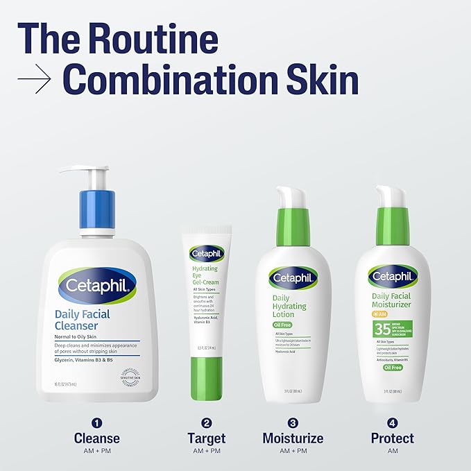 Cetaphil Daily Hydrating Lotion for Face, With Hyaluronic Acid, 3 fl oz, Lasting 24 Hour Hydration, for Combination Skin, No Added Fragrance, Non-Comedogenic-Velvo Beauty