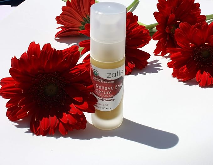 Zatik Naturals - Relieve Eye Serum with Pomegranate and Eyebright Antioxidant, USDA Certified Organic, Rekindle and Elevate Youthfulness Around Thin Areas of the Eyes, 1.0 fl oz, 30ml-Velvo Beauty