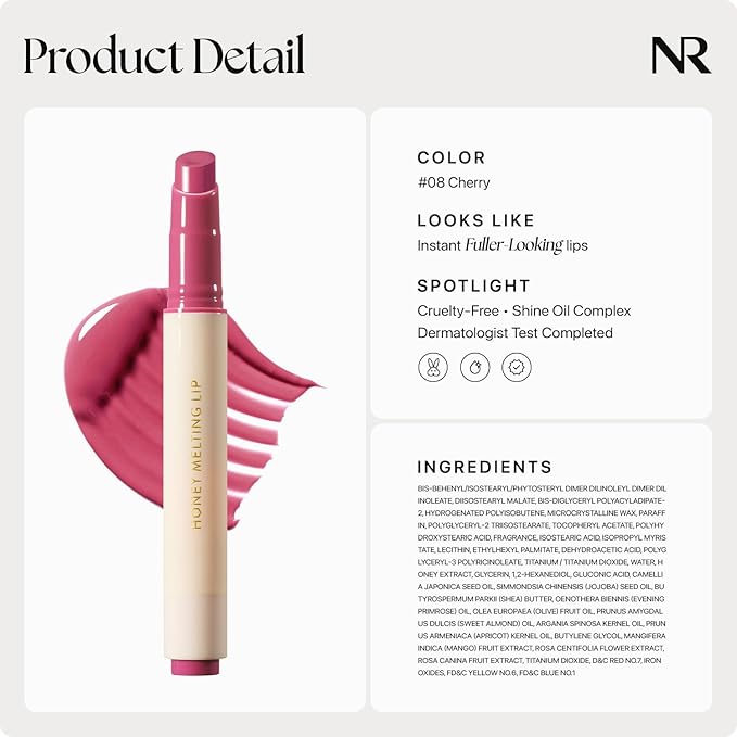 Nature Republic HONEY MELTING LIP (08 DARK CHERRY CHOUX) SOFT LIP STICK, Hydrating Gloss, Moisturizing balms, Sheer tint, Shine & Nude, Glowy Finish, korean make up-Velvo Beauty