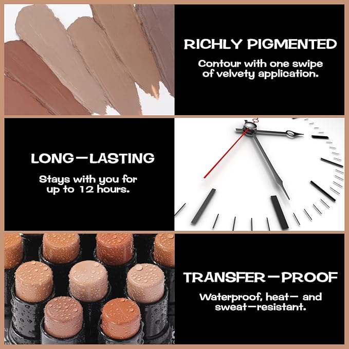 FOCALLURE Cream Contour Stick, Matte Bronzer Stick, Professional Face Shaping & Contouring Stick Makeup, Easy to Apply with Buildable Coverage, Long Lasting & Sweatproof, HAZEL WOOD-Velvo Beauty