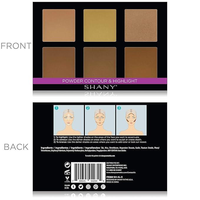 SHANY Powder Contour & Highlight Makeup Palette with Mirror - 6 Color Contour Palette - CONTOUR-Velvo Beauty