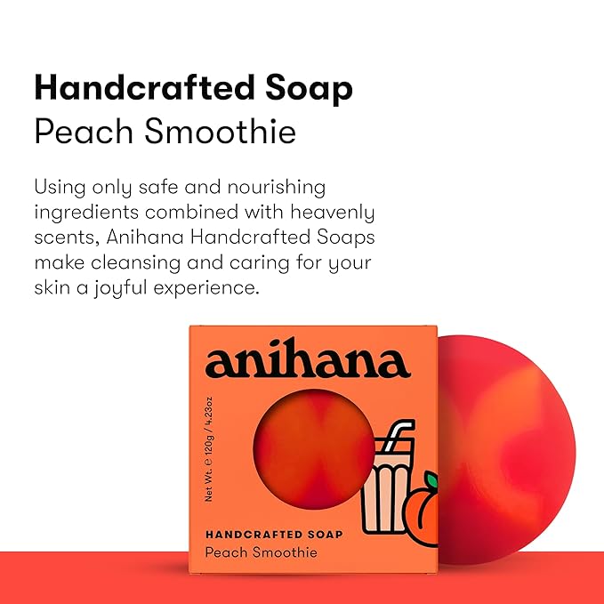 ANIHANA Handcrafted Soap 3 Pack with Coconut Oil, Gentle Cleansing Paraben Free Cruelty Free Refreshing Peach Smoothie Scent 4.23 oz each-Velvo Beauty