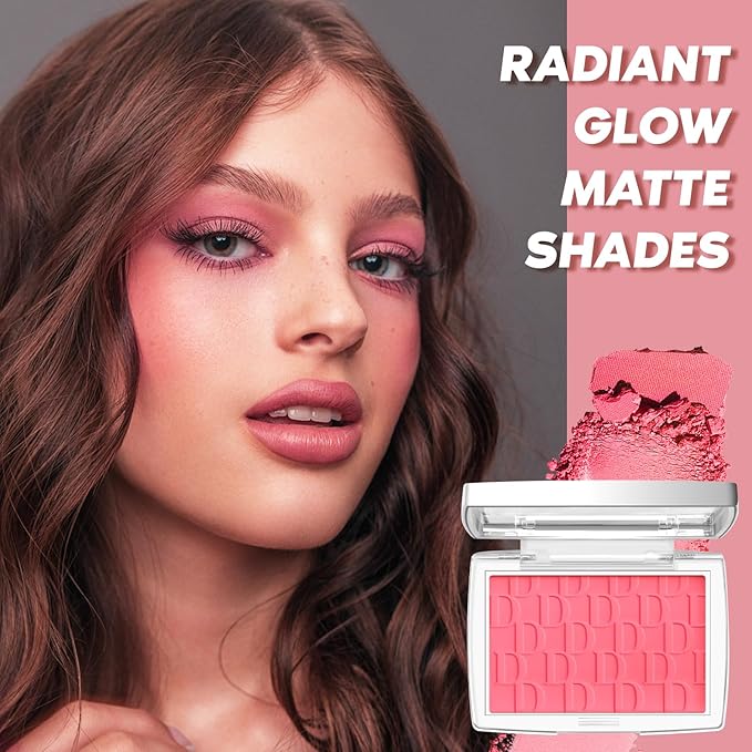 Cherry Blush Powder Blush for Cheeks with Brush, Matte Blush Palette Blush Powder Face Blusher, Natural Blendable Formula Silky Lightweight Makeup Blush Rubores de Maquillaje, 015#-Velvo Beauty