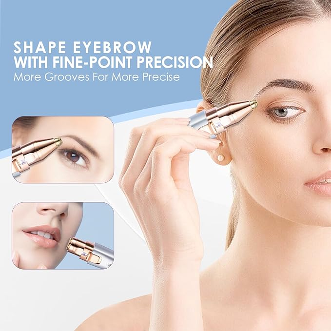 Eyebrow & Facial Trimmer: 2 in1 Rechargeable Facial Hair & Eyebrow Shaver - Painless LED Light (Sky Blue)-Velvo Beauty