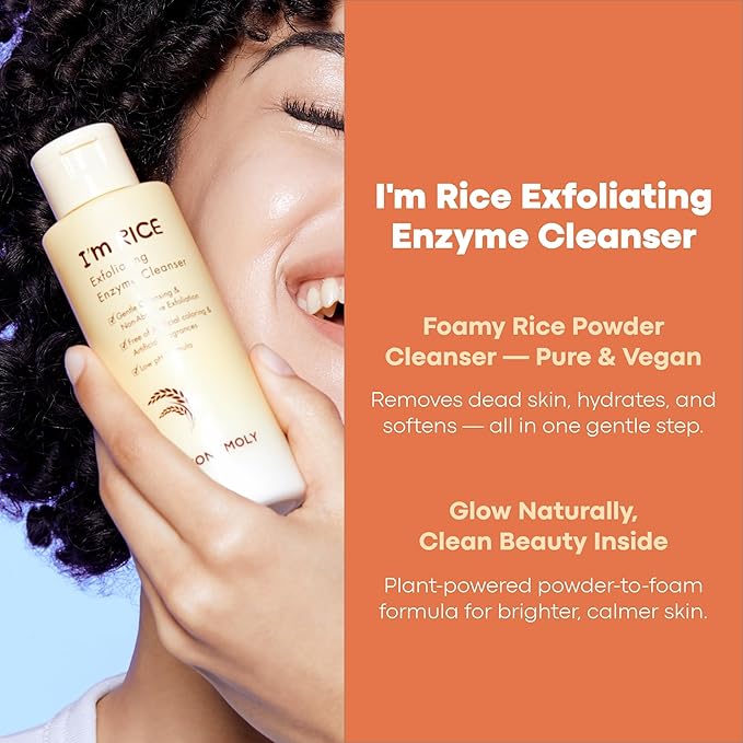TONYMOLY I’m Rice Exfoliating Enzyme Cleanser – Rice Powder Face Wash & Papaya Enzyme Scrub, Gentle AHA Brightening Mask for Smooth Radiant Skin, 50g-Velvo Beauty