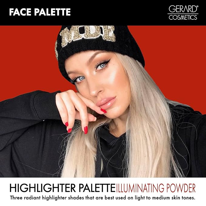 Makeup Highlighter Palette Trio (Starstruck) by Gerard Cosmetics | Vegan Powder Highlighter Makeup Palette with Three Luminous Shades | Cruelty Free and Made in the USA-Velvo Beauty