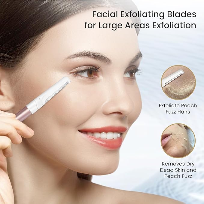 Dermaplaning Tool for Face Exfoliation, with 20 Replaceable Blades, Facial Shaver/Eyebrow Razor, Peach Fuzz Removal Eyebrow Shaper for Women, Easy to Use Dermaplaner Help Exfoliate and Smooth Skin-Velvo Beauty