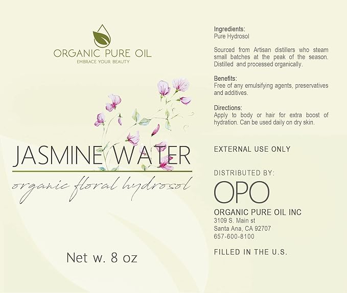 Jasmine Hydrosol Face Mist Calming Spray, Toner, Aromatherapy, Body Mist, Set Makeup, 8oz, Pure Hydrosol Water Jasmine by Organic Pure Oil-Velvo Beauty